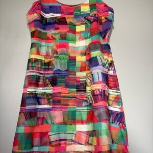 Colourblock Patchwork Ruffle Dress - Size L